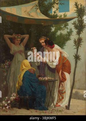 Gustave Boulanger (1824-1888) peint la Marchande de couronnes de fleurs, à Pompéi en 1866. Cette peinture à l'huile mesure 42 par 30 cm et représente un vendeur de couronnes de fleurs à Pompéi. Il a été exposé au salon de Paris en 1866. Banque D'Images