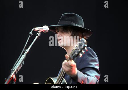 Pete Doherty se produit lors de la première soirée du festival Rock im Park de trois jours à Zeppelinfeld à Nuremberg, en Allemagne, le 1er juin 2012 Banque D'Images