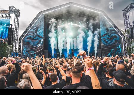 Gdansk, Pologne. 06 juin 2025. Le groupe de metalcore américain Hatebreed donne un concert live lors du festival de musique polonais Mystic Festival 2025 à Gdansk. Banque D'Images