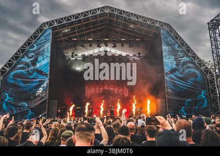 Gdansk, Pologne. 06 juin 2025. Le groupe de metalcore américain Hatebreed donne un concert live lors du festival de musique polonais Mystic Festival 2025 à Gdansk. Banque D'Images
