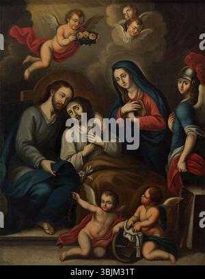 Le tableau du XVIIIe siècle de José Nicolás de Escalera, « la muerte de San José », représente la mort de Saint Joseph. L’huile sur toile capture un moment poignant de l’histoire religieuse avec profondeur émotionnelle et révérence spirituelle. Banque D'Images