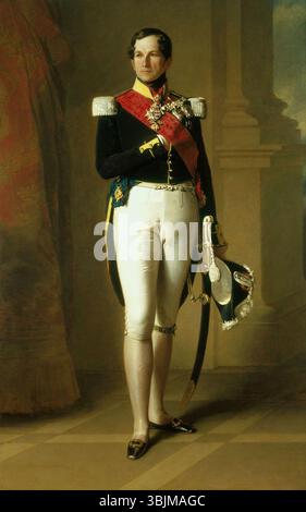Franz Xaver Winterhalter, portrait de Léopold Ier, roi des Belges, en 1846, dépeint le monarque en tenue royale. Le tableau capture la dignité et l'autorité de Léopold, reflétant sa position de premier roi de Belgique. Banque D'Images