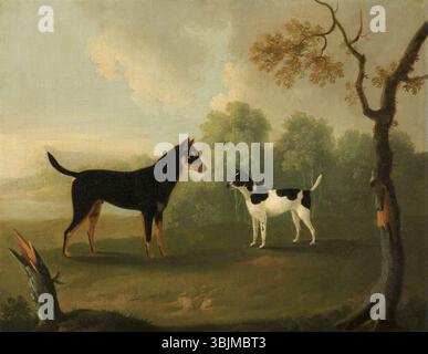 Clowes, Daniel ; deux chiens face à face dans un paysage ; National Trust, Dunham Massey ; http ://www.artuk.org/artworks/two-dogs-facing-one-another-in-a-landscape-130741 Banque D'Images