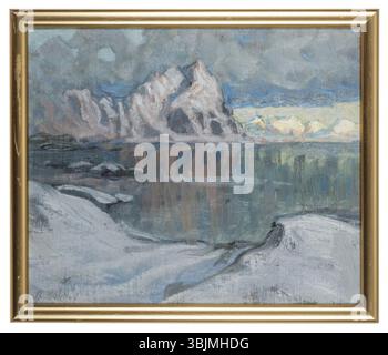 Anna Boberg (1864-1935) peint des bateaux entre les montagnes. Étude des Lofoten' en 1910. L'huile sur toile capture des bateaux situés entre les montagnes, mettant en valeur le paysage norvégien accidenté des Lofoten, renommé pour ses paysages spectaculaires et ses fjords. Banque D'Images