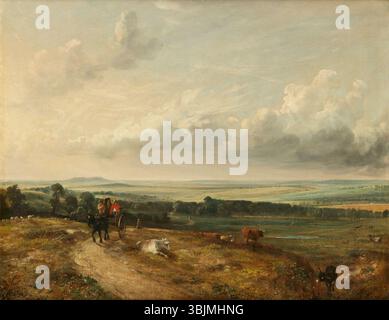 John Constable (1776-1837) peint Une vue de Hampstead Heath : Child's Hill, Harrow in the distance en 1824. La peinture à l'huile montre le paysage naturel de Hampstead Heath avec des collines et des vues lointaines de Harrow. Banque D'Images