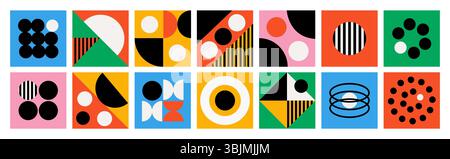 Formes de couleurs Bauhaus. Compositions abstraites géométriques, formes minimalistes, design de motif moderne, cartes de style brutalisme, composition carrée Illustration de Vecteur