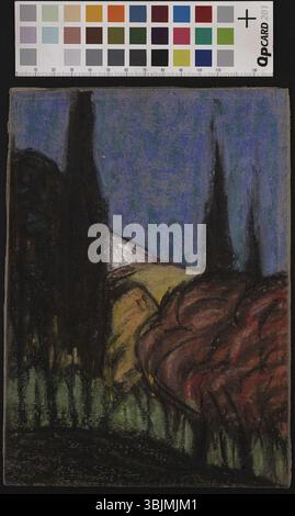 'Tunise maastik' de Ants Laikmaa, peint entre 1910 et 1912, est un pastel à bord représentant le paysage tunisien. L’œuvre met en valeur la capacité de Laikmaa à mélanger les couleurs et à capturer l’essence de la beauté naturelle de la région. Banque D'Images