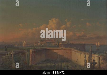 Août Peters' 1852 huile sur toile peinture 'la tombe de la princesse Elizabeth de Hohenlohe-Langenburg' commémore le décès de la princesse avec une représentation sombre et respectueuse de l'emplacement de sa tombe. Banque D'Images