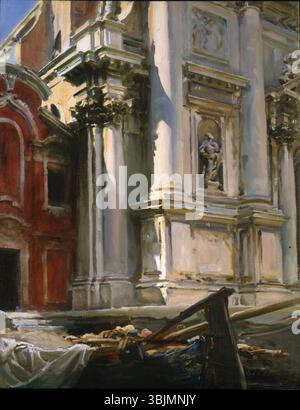 John Singer Sargent peint le « coin de l'église de San Stae, Venise » en 1913. Cette huile sur toile capture une vue architecturale détaillée de la façade de l'église vénitienne. Banque D'Images