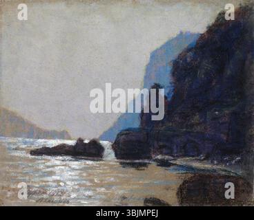 La peinture pastel à bord de Ants Laikmaa de 1912 'Bagni di Tiberio, Capri' représente les célèbres thermes de Capri, en Italie. Le milieu pastel souligne la beauté pittoresque et l'atmosphère tranquille de l'endroit. Banque D'Images