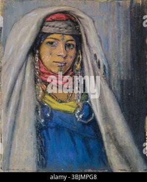 Abessiinlanna (femme bédouine) est un portrait représentant une femme bédouine de 1912 de Ants Laikmaa. La peinture met l'accent sur les traits du visage et la tenue traditionnelle. Banque D'Images