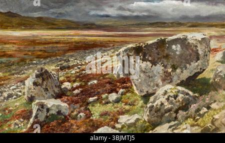 Peinture à l'huile de Keeley Halswelle montrant Glen Sligachan sur l'île de Skye, avec des montagnes escarpées, des landes ouvertes et un cadre naturel spectaculaire. Banque D'Images