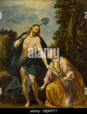 'Noli me Tangere' de Giuseppe Cesari (1568-1640) est une peinture à l'huile sur bois de pin. Cette scène religieuse représente le moment où le Christ interdit à Marie-Madeleine de le toucher après sa résurrection. La peinture capte le poids spirituel et émotionnel du moment. Banque D'Images
