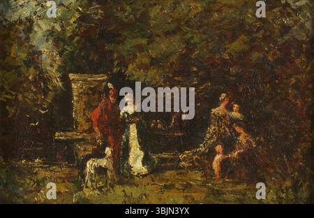 Monticelli, Adolphe Joseph Thomas ; Elegant figures in a Woodland Glade ; Bristol Museums, Galleries & Archives ; http ://www.artuk.org/artworks/elegant-figures-in-a-woodland-glade-188804 Banque D'Images