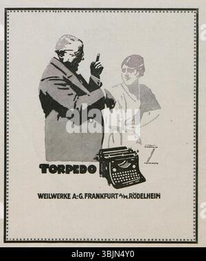 L'affiche publicitaire 1924 de Ludwig Hohlwein pour Torpedo Weilwerke AG présente une promotion de produits industriels avec des éléments stylistiques distincts de la conception graphique d'époque. Banque D'Images