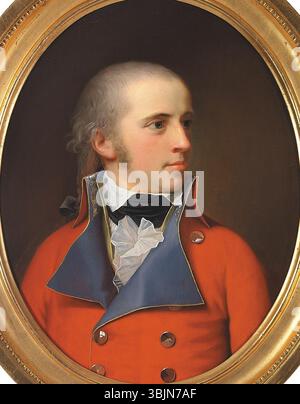 *Portrait of Frederik Anthon Adam von der Maase* de Jens Juel (vers 1800) représente l’officier de cavalerie danois, qui servit comme adjudant au prince héritier Frederik à partir de 1801. Le portrait a été peint à peu près en même temps que celui de sa femme, Vilhelmine von der Maase. Les deux œuvres ont été vendues ensemble aux enchères. Banque D'Images