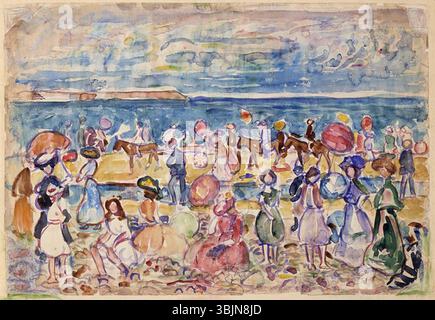 Peinture de Maurice Prendergast représentant une scène de vacances dynamique de la Nouvelle-Angleterre, créée entre 1910 et 1913 environ à l'aquarelle et au crayon sur papier. Banque D'Images