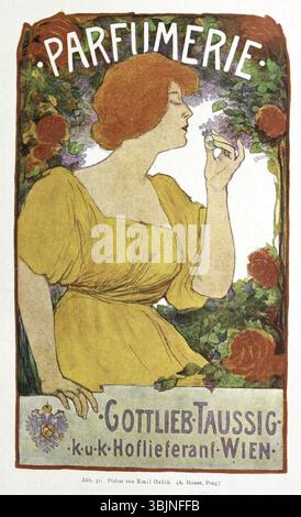 *Parfumerie Gottlieb Taussig Wien* de Emil Orlik (1870-1932) est une peinture à l'huile créée en 1903 ou avant. L'œuvre représente l'intérieur d'un magasin de parfums à Vienne, reflétant l'atmosphère détaillée et la vie commerciale de l'époque. Banque D'Images