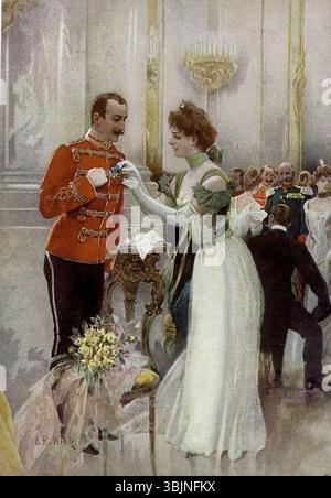 Aquarelle de 1903 par Johannes Raphael Wehle intitulée 'Regimentsball', représentant une scène de bal militaire formelle. Banque D'Images