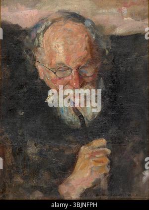 Christian Munch avec Pipe est un portrait du père d'Edvard Munch, peint par Edvard Munch en 1885. L'huile sur toile représente Christian Munch tenant une pipe, mettant en valeur les premières explorations de Munch dans le portrait et son style émotionnel distinct. Banque D'Images