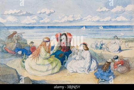 Cette œuvre au crayon et à l'aquarelle de Charles Altamont Doyle, créée avant 1894, représente une fête de baignade. Il a été exposé à la Maas Gallery et fait partie de la collection Virginia Surtees. La pièce mesure 8,75 x 13,73 pouces. Banque D'Images