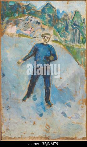 *The Sower* (1912–1913) d’Edvard Munch est une huile sur toile représentant un semoir travaillant dans un champ. La posture de la figure et l’utilisation dramatique de la lumière et de la couleur reflètent le style émotionnel et expressionniste de Munch, liant nature et travail humain. Banque D'Images