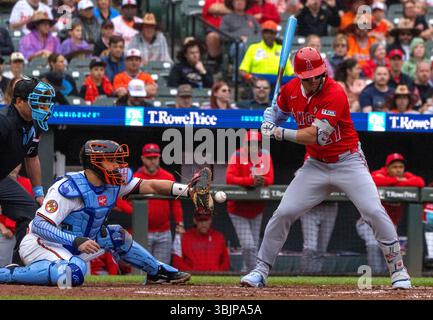 BALTIMORE, MD - 15 JUIN : lors d'un match MLB entre les Orioles de Baltimore et les Angels de Los Angeles, le 15 juin 2025, à Oriole Park à Camden Yards, à Baltimore, Maryland. (Photo de Tony Quinn Banque D'Images