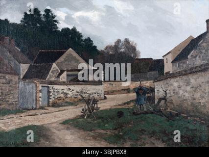 La rue de village à Marlotte (1866) d'Alfred Sisley capture une scène de rue paisible de village à Marlotte, peinte avec la lumière et l'atmosphère caractéristiques de l'approche impressionniste de Sisley. Banque D'Images