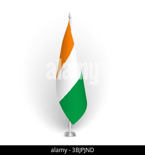 Drapeau de la Côte d'Ivoire - drapeau de conférence standard 3D accroché au mât de drapeau au sol. Utilisable pour sommet, réunion intérieure, salle de conseil, bureau gouvernemental, salle de presse ou réception. Drapeau vectoriel avec ombrage Illustration de Vecteur
