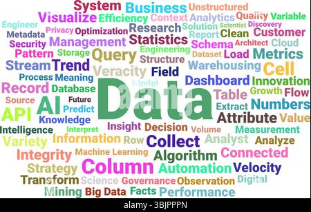 Analyse et gestion des données Word Cloud - Business Intelligence et Big Data mots clés Illustration de Vecteur