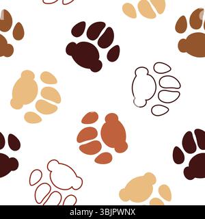 Patte de chien imprime un motif sans couture. Empreintes marron PET sur fond blanc. Illustration vectorielle. Illustration de Vecteur