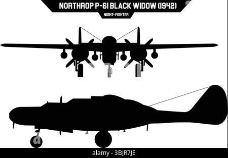 Vues vectorielles de l'avion bimoteur Northrop P-61 WWII Illustration de Vecteur