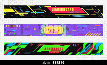 Collection de bannières technologiques dans le style cyberpunk. Conception vectorielle EPS10 Illustration de Vecteur
