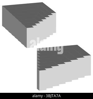 Icônes de bloc 3D. Empilement de formes isométriques. Formes volumiques monochromes. Pièces de structure vectorielle. Illustration de Vecteur