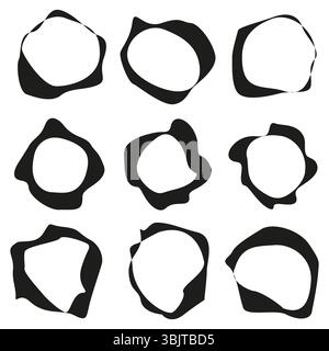 Icône blob abstrait. Formes d'encre organique. Taches vectorielles irrégulières. Détail de contour noir. Illustration de Vecteur
