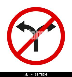 Pas de virages latéraux. Icône de cercle rouge. Paire de flèches bloquées. Symbole de route vectoriel Illustration de Vecteur
