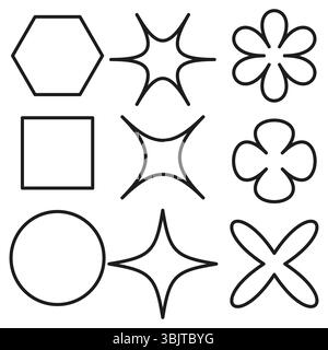 Formes géométriques de base. Formulaires de contour simples. Eléments de conception vectorielle. Symboles de ligne noire Illustration de Vecteur