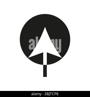 Icône de flèche vers le haut. Symbole de cercle gras. Pointeur vectoriel simple. Marque de contraste minimale. Illustration de Vecteur