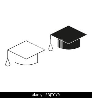 Icône de bouchon de graduation. Symbole de chapeau académique. Élément de réussite scolaire. Forme scolaire vectorielle Illustration de Vecteur