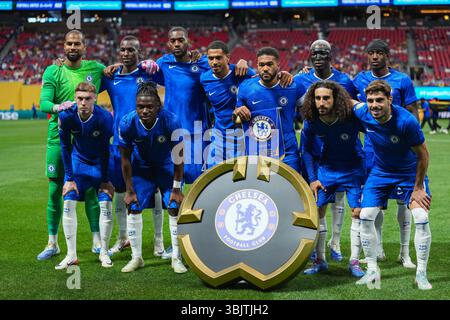 Atlanta, États-Unis. 16 juin 2025. Les joueurs de Chelsea commencent à poser avant le match du Groupe d entre Chelsea d'Angleterre et Los Angeles FC des États-Unis lors de la Coupe du monde des clubs de la FIFA 2025 à Atlanta, États-Unis, le 16 juin 2025. Crédit : Xu Chang/Xinhua/Alamy Live News Banque D'Images