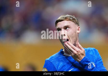 Atlanta, États-Unis. 16 juin 2025. Cole Palmer de Chelsea réagit lors du match du Groupe d entre Chelsea d'Angleterre et Los Angeles FC des États-Unis lors de la Coupe du monde des clubs de la FIFA 2025 à Atlanta, États-Unis, le 16 juin 2025. Crédit : Xu Chang/Xinhua/Alamy Live News Banque D'Images