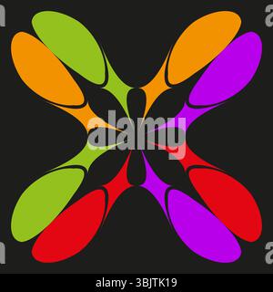 Icône de fleur colorée. Forme de pétale brillante. Symbole floral vectoriel. Détail de fond noir. Illustration de Vecteur