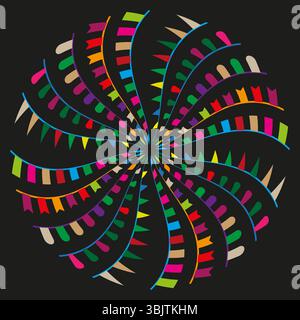 Motif mandala multicolore. Motif kaléidoscope vibrant. Ornement radial vectoriel. Cercle géométrique arc-en-ciel. Illustration de Vecteur