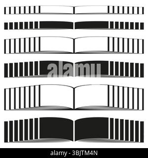 Ligne d'icônes de livre. Ouvrir la mise en page de publication. Reliure rayée noire. Lecture d'un graphique vectoriel Illustration de Vecteur
