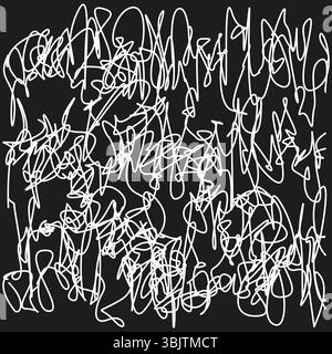 Des lignes de gribouillage chaotiques. Désordre aléatoire abstrait. Motif de ligne noire. Forme du trouble vectoriel. Illustration de Vecteur