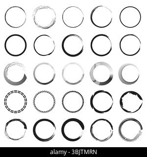Ensemble de cercles délimités. Vecteur rond monochrome. Formes d'anneau abstraites. Contour noir fin. Illustration de Vecteur