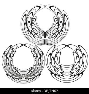 Anneaux spiralés circulaires. Boucles torsadées vectorielles. Courbes dessinées à la main. Formes d'encre abstraites. Illustration de Vecteur