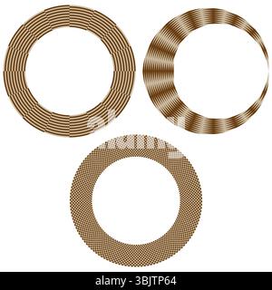 Cadres vintage circulaires. Bordure ronde texturée. Formes d'anneau rétro. Eléments vectoriels marron. Illustration de Vecteur