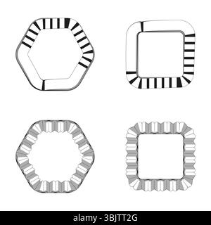 Formes de cadre abstraites. Eléments décoratifs de contour. Vecteur de bordure géométrique. Ensemble de motifs. Illustration de Vecteur