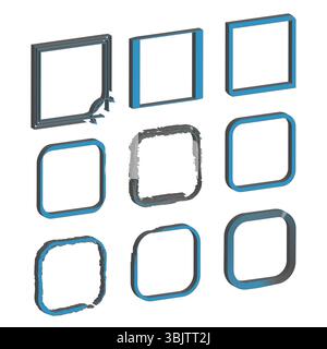 Collection d'icônes carrées. Symboles de coin arrondis. Eléments d'interface vectorielle. Formes de contour bleues. Illustration de Vecteur